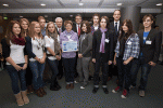 Teilnehmer v. l. n. r.: Maike, Lea, Laura, Finn, Louisa, Ulrich Grote, Nicole Schaller-Picard (Carl-Fuhlrott-Gymnasium), Marc Jan Eumann (Staatssekretär bei der Ministerin für Bundesangelegenheiten, Europa und Medien), Nora, Felix, Leon (Carl-Fuhlrott-Gymnasium), Carsten Baera (radio NRW), Laura, Leon (Carl-Fuhlrott-Gymnasium)