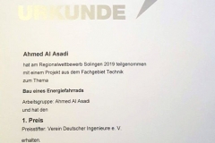 Urkunde Ahmed Al Asadi Platz 1